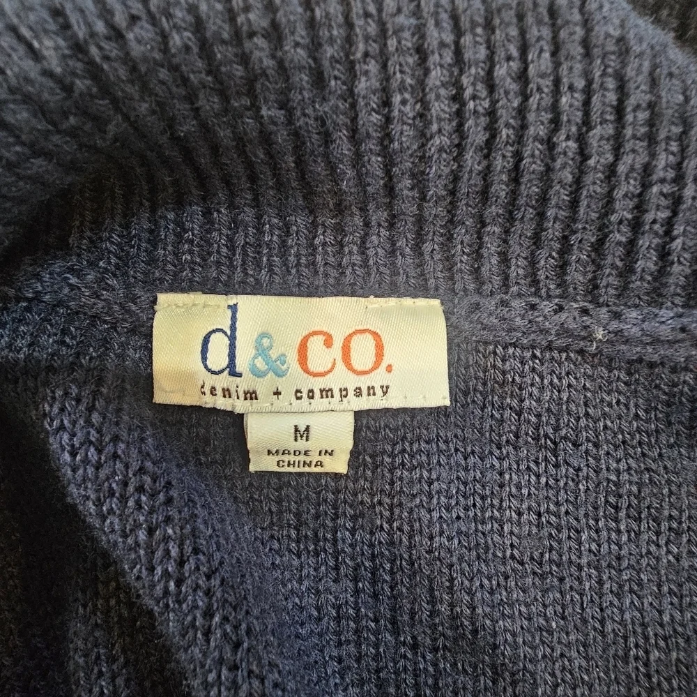 Denim & Co. Navy Blue Cable Knit Shawl Collar Long Cardigan Sweater Women’s M